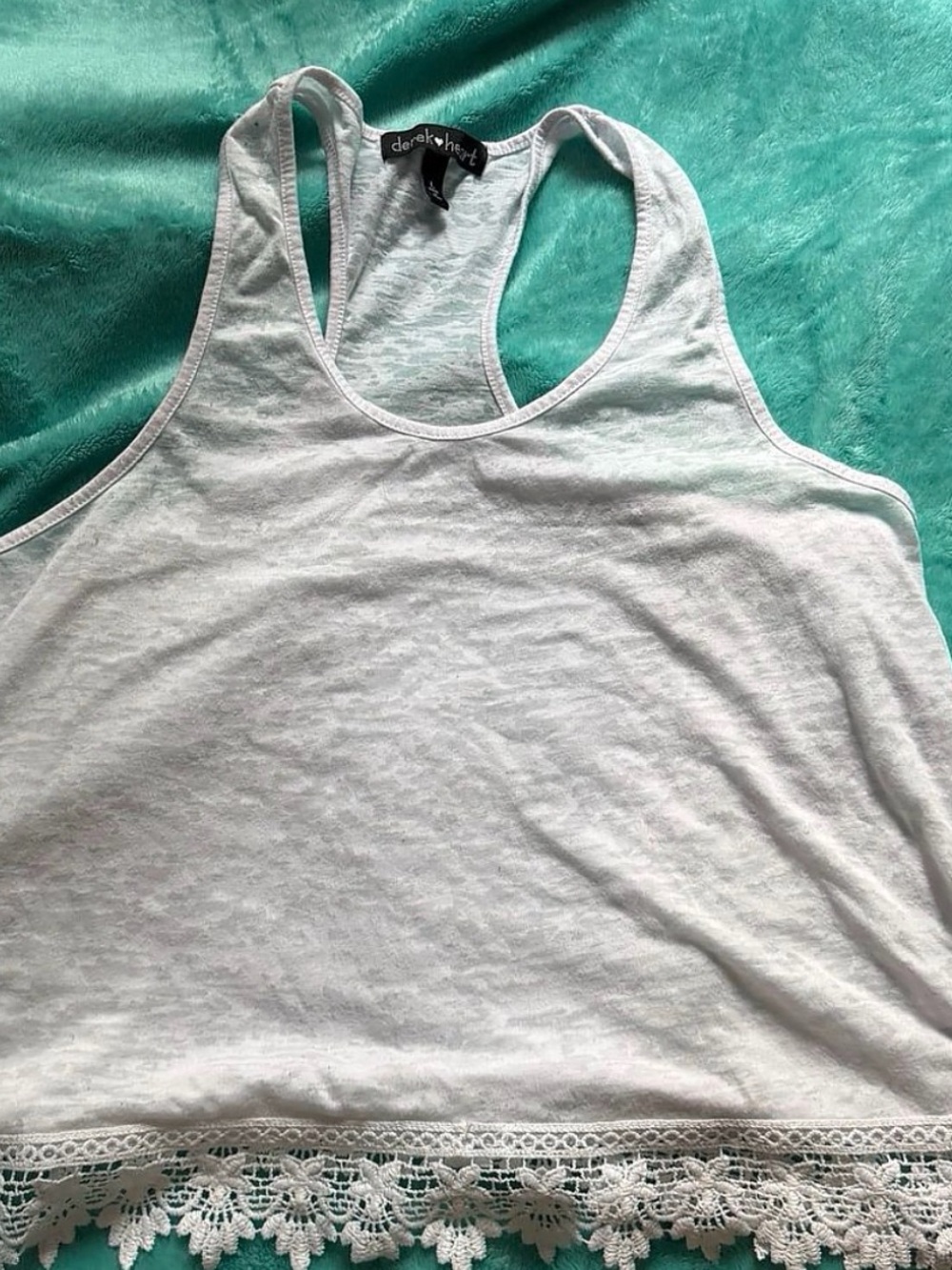 Derek Heart White Racerback Tank with Lace Hem